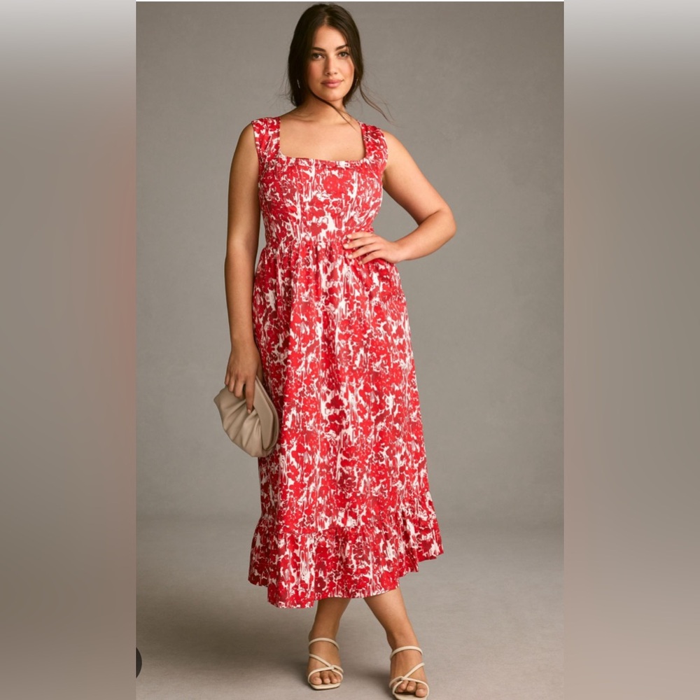 Red Floral Midi Dress
